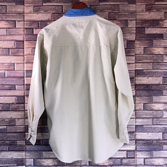 Vintage Women’s Quizz Again Floral Embroidered ButtonDown Denim Khaki Boho Shirt - Picture 2 of 7